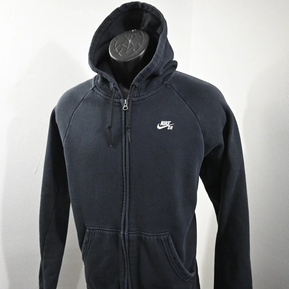 Nike SB‎ Full Zip Hoodie Black Cotton Blend W/ Pockets Long Sleeve Mens Medium